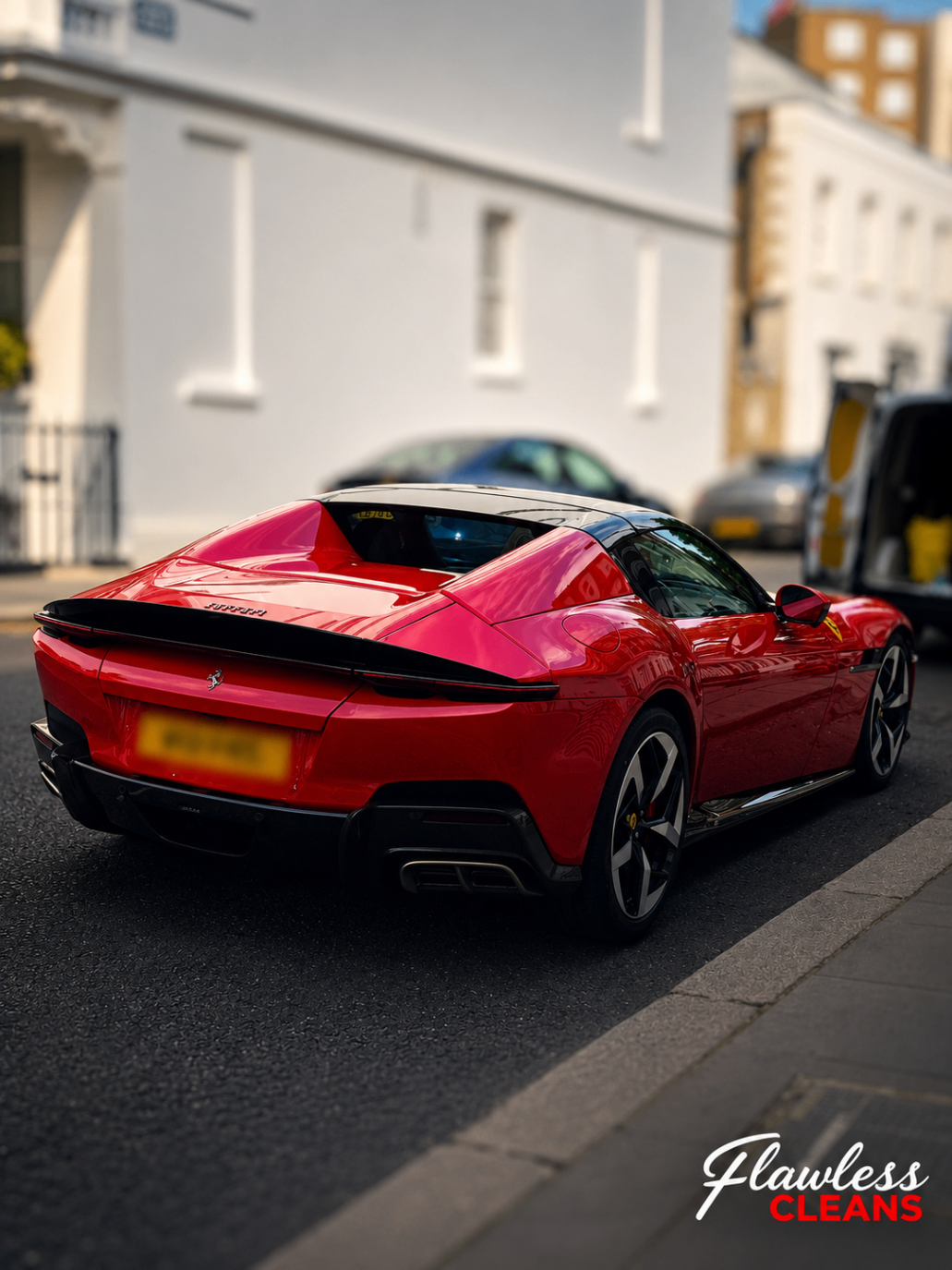 Red Ferrari 12Cilindri detailed on a London street