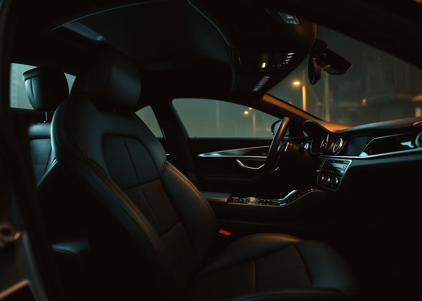 Detailed luxury car interior with leather seats